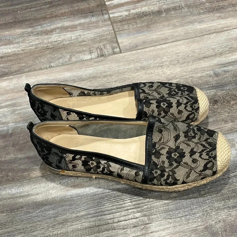 Stuart Weitzman Meshuga black lace espadrille flats
